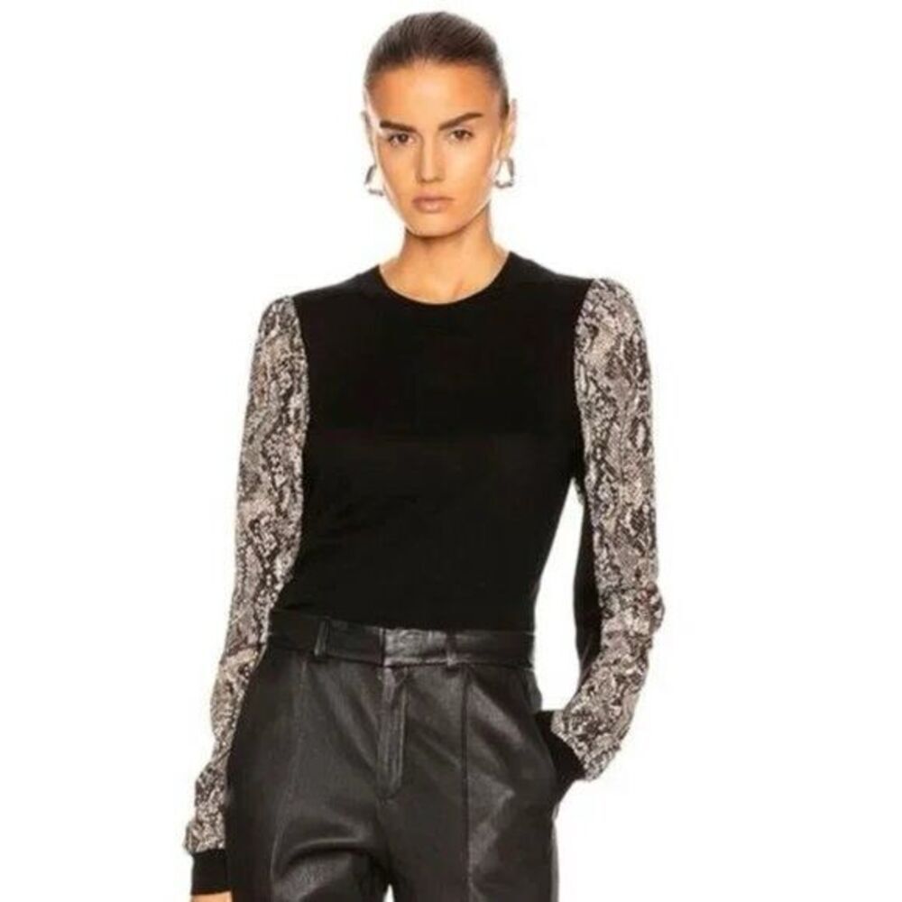 VERONICA BEARD Adler Mixed Media Sweater Merino Wool Snakeskin Size M $395.00
